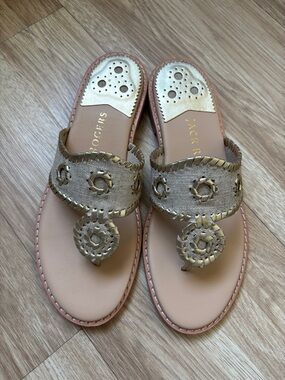 Jack Rogers Tan and Gold Millie Sandals